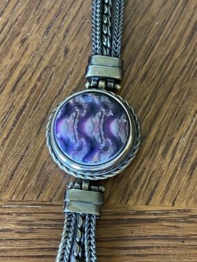 GingerSnap Silver-Tone Multi-Strand Chain Bracelet with Purple Snap Charm